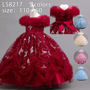 All'ingrosso ragazza lunga pura principessa farfalla stampa svolazzante manica gonfia abito da festa per il compleanno estivo del bambino - Product Image 6