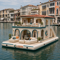 Maison flottante gonflable de qualité commerciale à deux étages avec base étanche et mobilier de salon complet pour projet de tourisme côtier