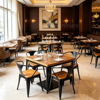 Ensemble table et chaises de restaurant commercial, structure métallique industrielle, plateau en bois, mobilier de café, taille personnalisée, bistro, café, OEM, ODM