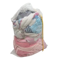 Tas cucian jala kasar lubang bulat kecil poliester lunak lipat dengan tas cuci cucian tali serut