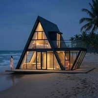 Cabine de glamping triangulaire extensible avec grandes fenêtres en verre, porte de sécurité en acier, salon, protection de l'environnement