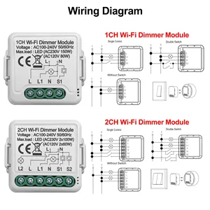 Tuya Wi-Fi Smart Dimmer modulo 10A miniatura di dimensioni 1 e 2 Gang di controllo 2 vie funziona Alexa Google Home interruttore luce dimmerabile - Product Image 4