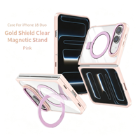 Coque de téléphone fine et transparente avec support intégré, anneau magnétique, protection anti-jaunissement des bords et coussinets d'angle pour iPhone Duo Fold