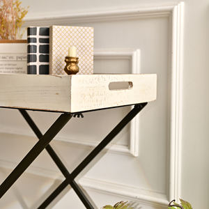 Table d'appoint rectangulaire en bois avec pieds en X, meuble d'appoint pour salon, design antique décoratif, durable pour la maison - Product Image 5