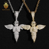 Prix de gros Pendentif ange style Hip Hop en argent sterling 925 massif, Moissanite taille brillant VVS1, plaqué or, bijoux sertis GRA