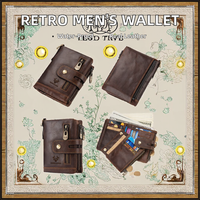 Dompet kulit sapi asli pria, dompet kartu kulit kuda gila Retro buatan tangan dengan fitur RFID sederhana