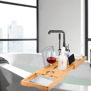 Bathtub Caddy Tray with Sliding Towel Holder, <strong>Bath</strong> <strong>Table</strong> with Book Holder, Phone Stand and Adjustable Book Reading Rack - Product Image 5