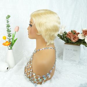 Parrucca Pixie Cut in Capelli Umani per Donne, Frontale in Pizzo 13x4, Parrucca Bob con Parte <span class=keywords><strong>Laterale</strong></span>, Colore Biondo 613, Taglio Corto Naturale a Strati - Product Image 3