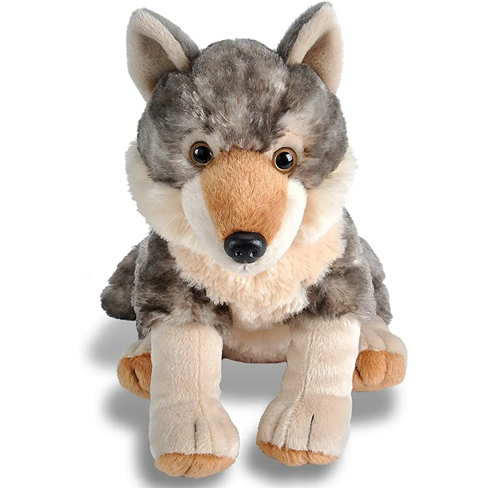 Free Sample Stuffed Animals Stuffy Soft Toy Custom Baby simulated wolf animals Plush Toy with Blue Eyes