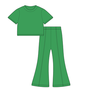 2025 Summer Girl Bell Bottom Outfits 2pcs Algodão Sólido T-shirt Calças Suit Para Crianças Adolescentes Meninas Moda Tricô Roupas - Product Image 5