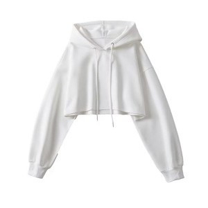 <span class=keywords><strong>Felpa</strong></span> da donna con cappuccio corta <span class=keywords><strong>bianca</strong></span> foderata autunno ampia giacca a maniche lunghe a vista ombelico stile americano Hot Girl nuovo prodotto - Product Image 3