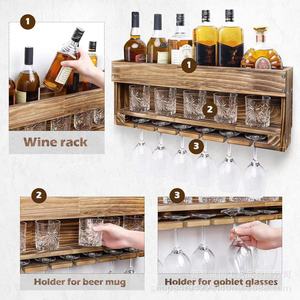 Estante de vino de madera para montar en la pared, de 3 niveles, con soporte para copas, para exhibir en el bar del hogar. - Product Image 5