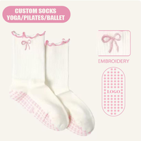 Chaussettes de yoga personnalisées avec un joli nœud brodé, design Pilates, logo personnalisé gratuit, respirantes, antidérapantes, chaussettes de sport pour femmes