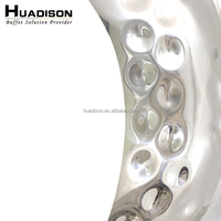 Plateau de service Huadison en acier inoxydable martelé, grand plateau de buffet en forme de lune pour restaurant, saladier
