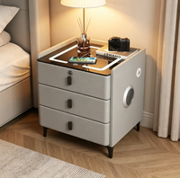 Table de chevet moderne en bois massif à 3 tiroirs, style minimaliste de luxe léger, avec chargeur sans fil multifonction pour appartement