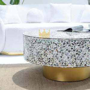Mesa de centro con Incrustaciones de nácar hechas a mano con base de madera, mesa decorativa de lujo para decoración de sala de estar - Product Image 4