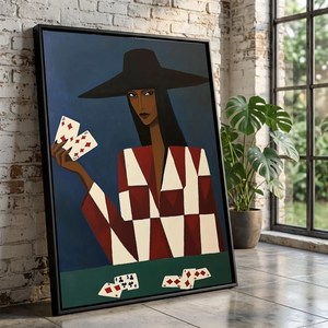 Lienzo con Diseño Geométrico <span class=keywords><strong>de</strong></span> Mujer Jugando al Póker, <span class=keywords><strong>Arte</strong></span> Abstracto Moderno, Decoración Elegante para Pared del Hogar - Product Image 1