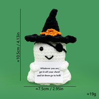 Vente en gros OEM Personnalisé Poupée fantôme d'Halloween au crochet, Amigurumi fantôme positif tricoté à la main avec chapeau de sorcière et carte de message amusante