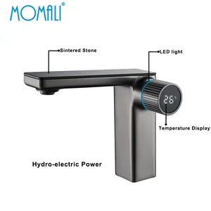 Momali pistola moderna de metal energía hidroeléctrica LED Pantalla de temperatura de luz grifo de lavabo de baño de un solo mango