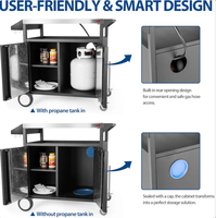 Chariot de barbecue robuste pour extérieur avec plateau en acier inoxydable, table de préparation et armoire de rangement sur roues pour fêtes de barbecue en jardin