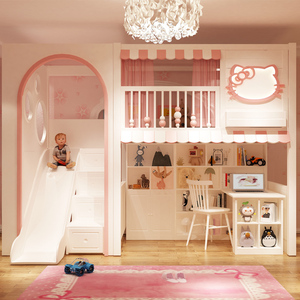 Letto a Castello in Legno Massiccio Principessa con Design Confortevole, Letti Gemelli e Matrimoniali Stile Castello, Sponde di Sicurezza e Scivolo per Scuola e Camera da Letto - Product Image 3