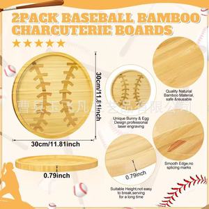 Bamboo Round Baseball <b>Tray</b> 30cm Wooden <b>Snack</b> <b>Tray</b> For Restaurant Serving - Product Image 5