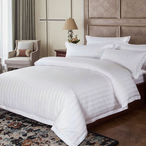 Sang Trọng 100% Ai Cập Cotton Dệt Tẩy Trắng Dobby Jacquard Sọc Bộ Đồ Giường Thiết Lập Mềm Mại Màu Trắng Khách Sạn Chất Lượng Khăn trải Giường Vải - Product Image 1