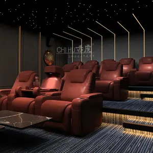 Red color genuine leather special use electric recliner sectional cinema movie sofa chair for home theater
