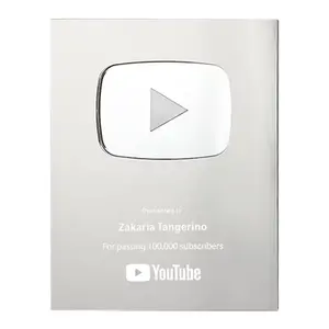 2024定制雕刻铭牌金银youtube盾牌礼品荣誉奖杯奖章纪念钻石youtube播放按钮奖