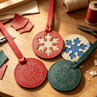 Ornement de Noël personnalisé en cuir PU, breloque ronde flocon de neige, breloque suspendue, Joyeux Noël, décoration de Noël pour les fêtes