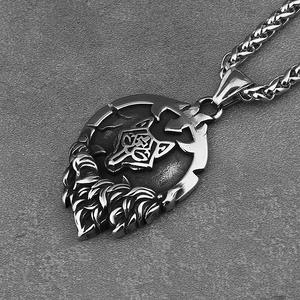Vente en gros de collier celtes vikings en acier inoxydable de style vintage, pendentif loup en <span class=keywords><strong>or</strong></span> 18 carats, <span class=keywords><strong>bijoux</strong></span> de mode inspirés de la mythologie nordique - Product Image 1