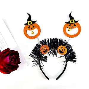 Хит продаж, аксессуары для волос на Хэллоуин, забавная Праздничная повязка на голову с Тыквой и колокольчиком
