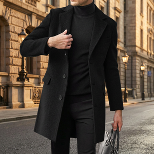 Manteau en laine pour homme, col à revers, style décontracté, trench à simple boutonnage, style anglais, noir, taille XXXL - Product Image 3