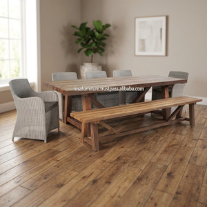 Juego de Muebles de Jardín y Patio de Estilo Moderno al por Mayor, Sillas de Comedor de Ratán, Mesas, Bancos de Madera, Resistentes al Agua - Product Image 3