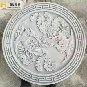 JIAHUA SCULPTURE Relieve de Fénix en Piedra, Mural Redondo Tradicional para Decoración del Hogar - Product Image 1