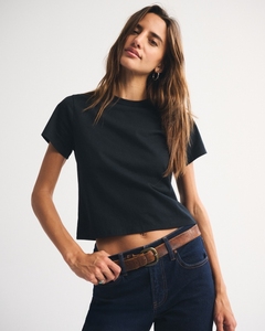 Camiseta Leduo Personalizada de Manga Corta, Algodón Grueso, Color Negro, Cuello Redondo, Corte Regular, Informal para Mujer - Product Image 1