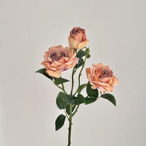 Nouvelle Arrivée 2026 – Rose Artificielle à 3 Têtes avec Bords Brûlés et Frisés pour Décoration Intérieure et Arrangement Scénique - Product Image 6