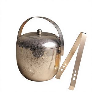Seau à glace professionnel en acier inoxydable avec pince |   Miroir double paroi finition miroir, étanche et résistant à la rouille, pour utilisation en soirée - Product Image 1