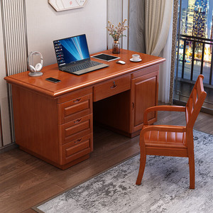 Solid Wood Office <b>Desk</b> With Drawers Rubber Wood Computer <b>Desk</b> <b>Study</b> <b>Desk</b> Home Office Furniture LS832 - Product Image 1