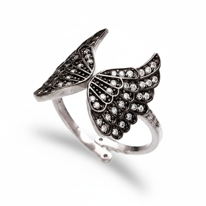Wings Design Dainty Shiny Zircon Stone Turkish Wholesale Handcrafted <b>Adjustable</b> 925 <b>Sterling</b> <b>Silver</b> <b>Ring</b> - Product Image 2