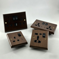 Interruptor de Pared de Madera de Nogal Estilo Vintage Premium, Estándar del Reino Unido, Tipo Punch, para TV y Computadora