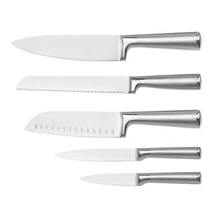 Ensemble de couteaux de cuisine en acier inoxydable à 6 pièces avec manches en acier inoxydable et lames en acier inoxydable, avec bloc à couteaux en bois d'acacia - Product Image 6