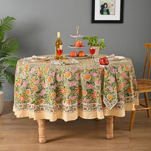 Modern Handmade Customizable Round 100% Cotton Printed <b>Table</b> <b>Cover</b> 45inch Floral Pink <b>White</b> Outdoor Use Washable Pastoral Style - Product Image 1