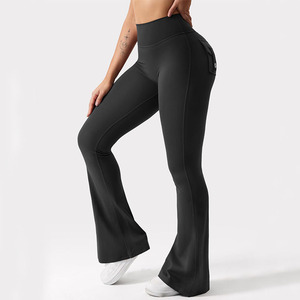 RUIQUWIN Pantalon d'entraînement personnalisé sans couture avec logo évasé Pantalon de fitness taille haute pour femmes Pantalon d'été à poches évasées pour la gym - Product Image 3