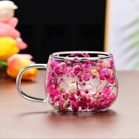 Tasse à café en verre transparent 200ML avec poignée Style fleurs sèches à double paroi