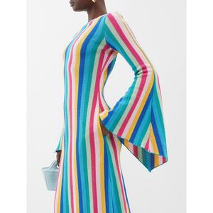 Vestido de Manga Larga a Rayas Único de Algodón Mezclado Estilo Francés, Venta al por Mayor - Product Image 3