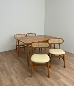 Solid Teak Wood <b>Dining</b> Table Set Ladder Back <b>Chairs</b> Eco-Friendly Minimalist Design <b>8</b>-Piece Home Furniture - Product Image 3