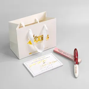Tas kertas mewah ukuran a5 menerima cetakan logo kustom tas hadiah Selamat Datang tas belanja kertas putih untuk bisnis kosmetik