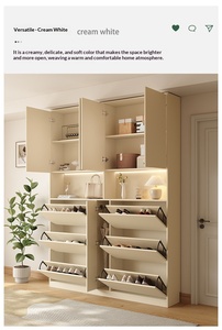 XHA Solid Wood Foldable Shoe Cabinet for Home Living Room Ultra-Thin Flip-Up Modern Design Save Space 6 Shelves - Product Image 2