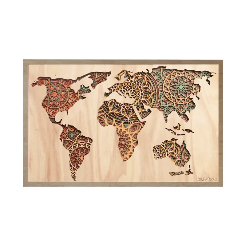3D wooden world map multi-layered colorful Wall Art Decor For Office and home Living Room